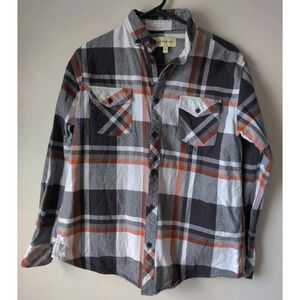 Dapper Boi Men's Thick Flannel Black/White/Orange 100% Cotton Pockets Size Small